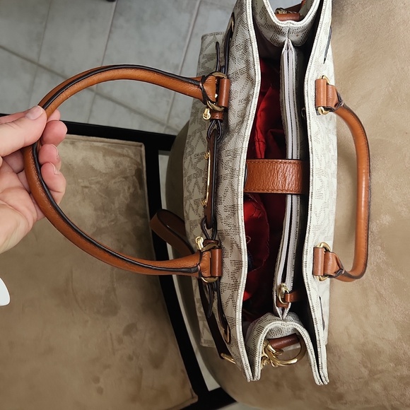 Michael Kors large brown and tan logo monogram tote fancy business shoulder bag - Picture 7 of 17